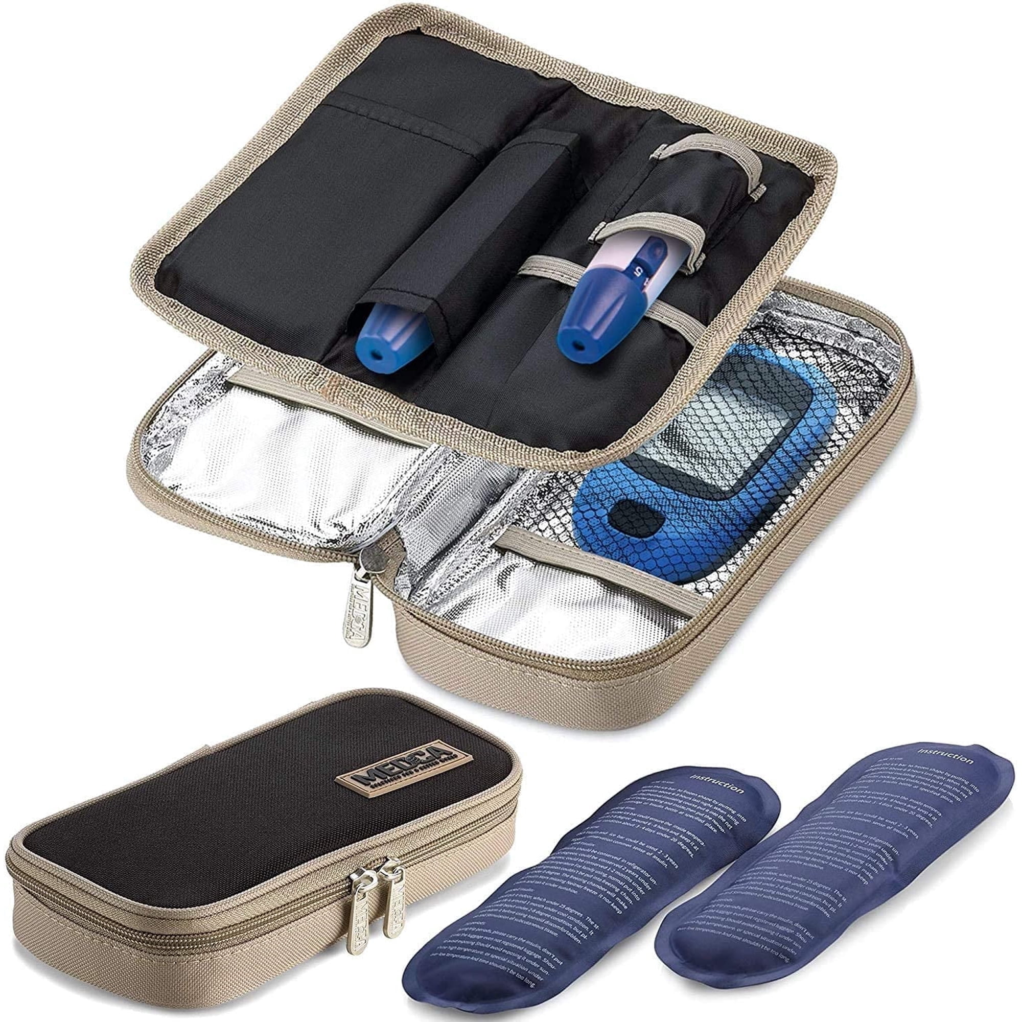 MEDca Insulin Cooler Travel Case, Portable Diabetic Pouch 2, Includes 2 Reusable Gel Ice Packs