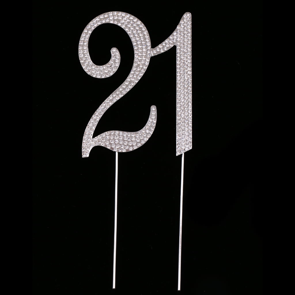 Diamante Number Pick 21th 21 Crystal Rhinestone Cake Topper Silver