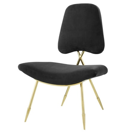 Modern Contemporary Urban Design Living Room Lounge Club Lobby Accent Chair, Velvet Fabric Metal Steel, Black