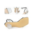 thumbnail image 2 of BLISSFUL STEP Square Toe Rhinestone Strap Clear Heel Block Heels Sandals for Women Silver (Size 8), 2 of 5