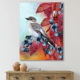 thumbnail image 2 of Designart ' Close Up Little Gray Bird On Red Autumn On Blueberry Twig ' Traditional Canvas Wall Art Print, 2 of 4