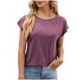 thumbnail image 1 of asjyhkr T-Shirts à Col Rond pour Femmes Manches Courtes Coupe Ample T-Shirts Extensibles T-Shirts d'Été Décontractés Confortables, 1 of 2