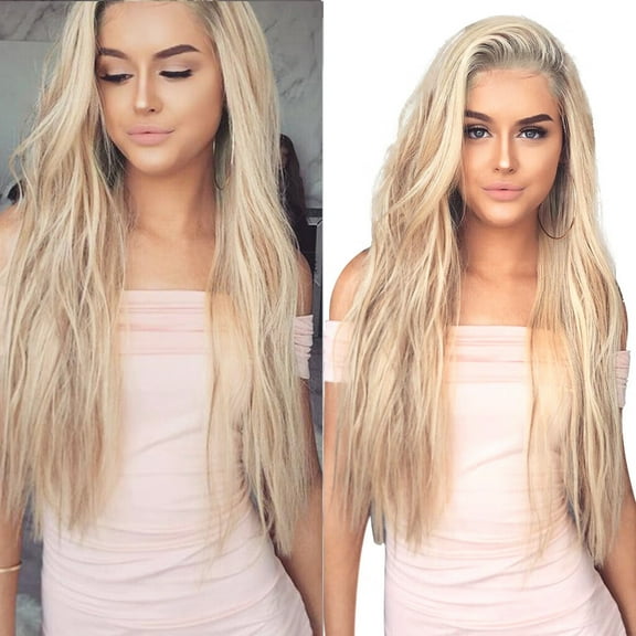 DOPI Human Hair Wigs For Women Black Color Natural Lace Hair Fashion Synthetic Hair Wig Fashion Long Wavy Sexy Women Gold F(2Pack)