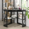 thumbnail image 6 of VECELO Corner Computer Desk with Charging Station, 90 Degree Triangle Writing Study Table with Keyboard & Storage Shelves for Small Space, Black, 6 of 11