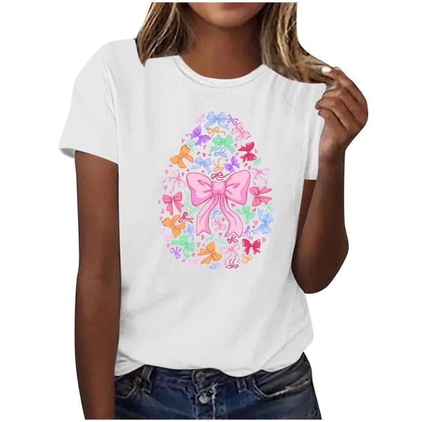 Mujeres Manga Corta de Verano Tops V-Cuello Impreso Suéter, Blusa de Moda Casual para la Primavera