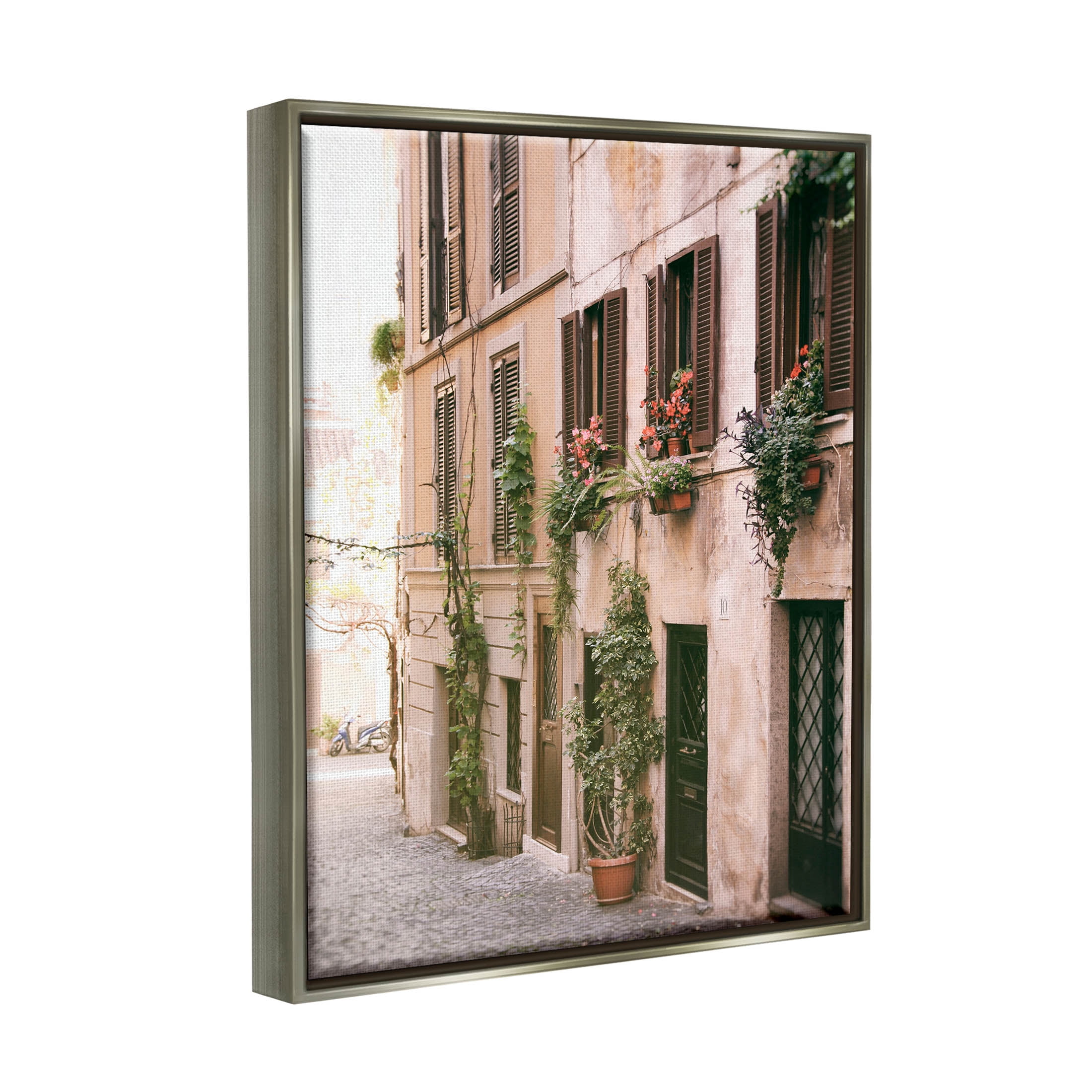 Town Street Building Plants Town & City Photograph Luster Gray Framed Art Print Wall Art
