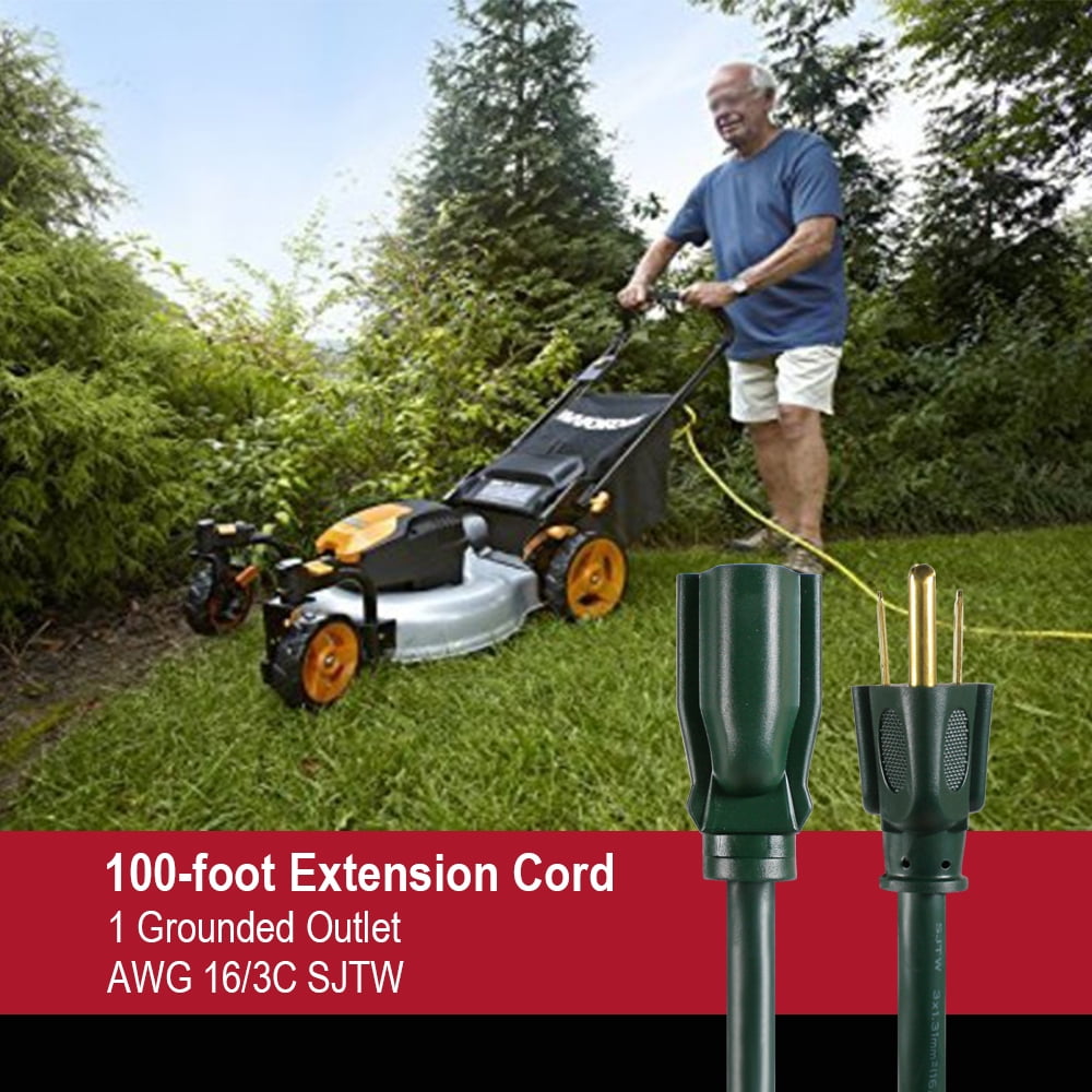 Hyper Tough 100FT 16AWG 3 Prong Green Single Outlet Outdoor Extension Cord