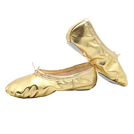 

Womens Leather Ballet Belly Slippers Ballroom Dance Shoes with Suede Split-Sole(7 Gold)