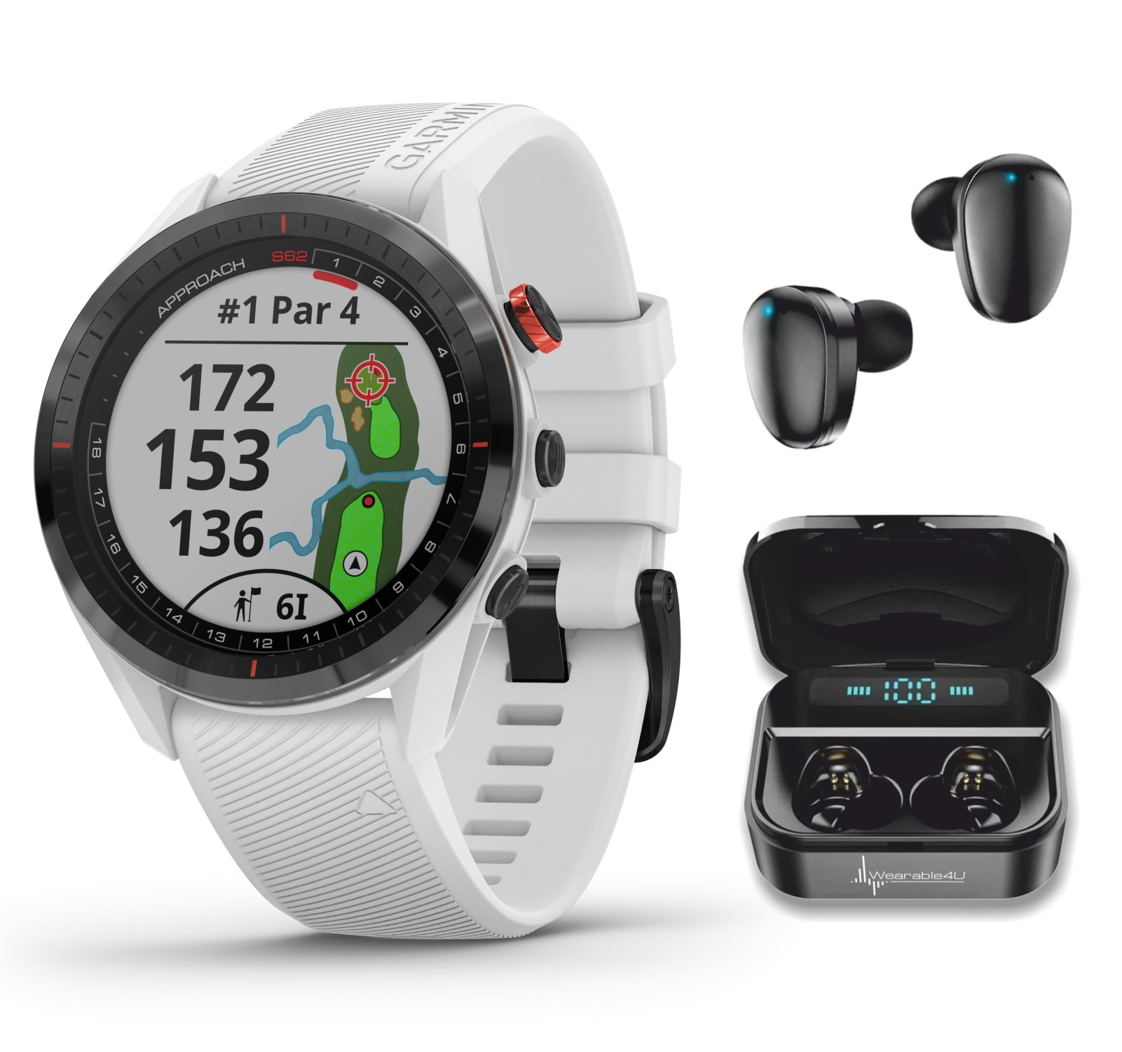 Garmin Approach S62 Premium GPS White Golf Watch with Wearable4U Black
