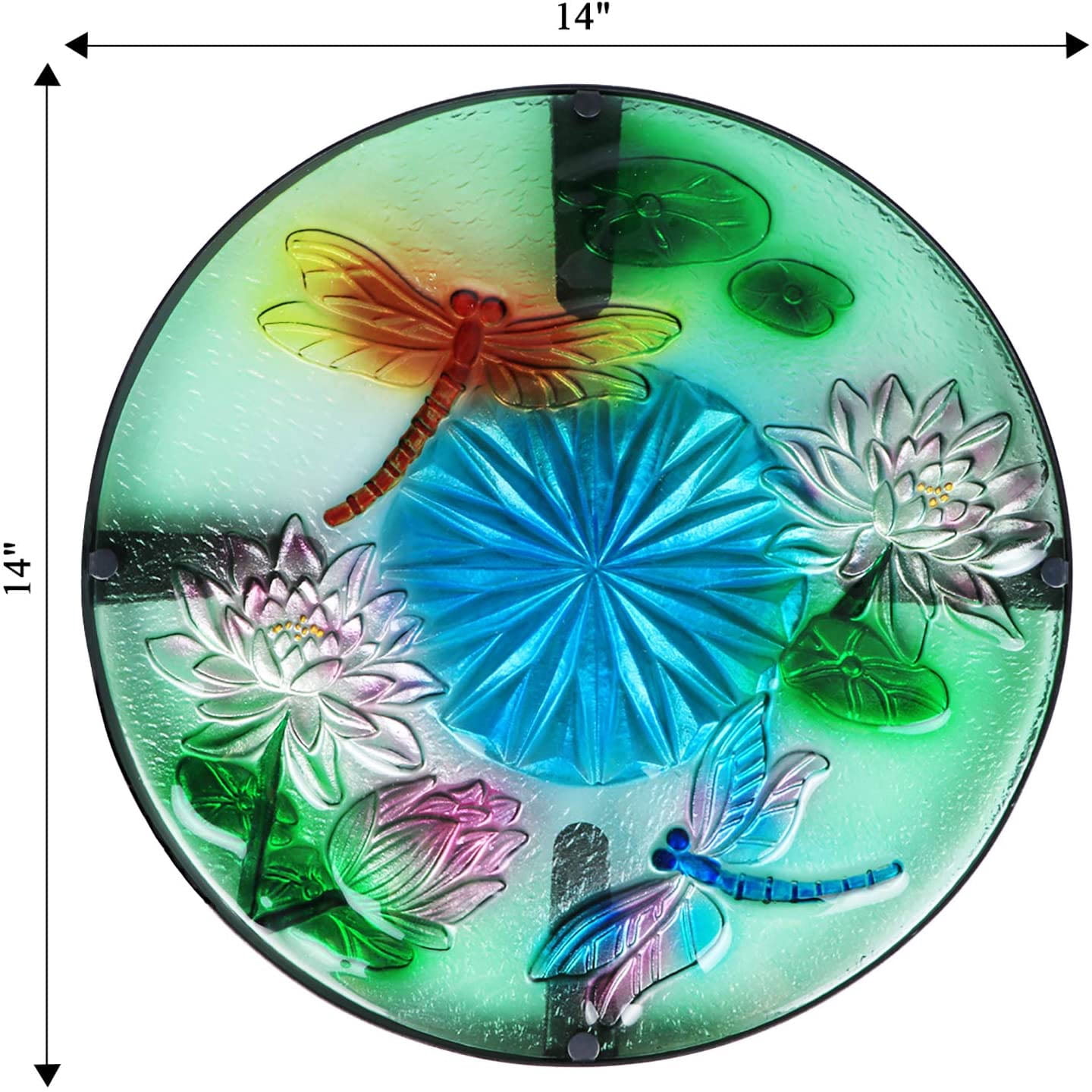 Wonder Garden Outdoor Side Table for Garden, Indoor Small Accent Coffee Table Plant Stand Round Glass Table for Balcony, Lawn, Patio, Dragonfly
