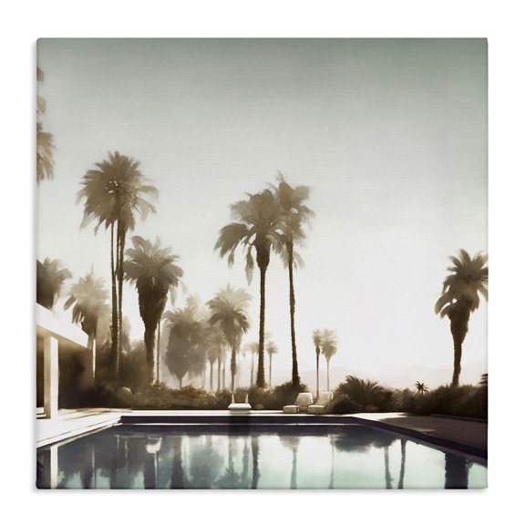 Stupell Industries Dreamy Pool & Palm Trees Abstract Painting Wrapped Canvas Art Print Wall Art, 36 x 36