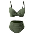 thumbnail image 3 of Womens Bikini Swimsuit Metallic Buckle Tankini Top High Waist Bottom Two Piece Swimwear Tummy Control Bathing Suit, 3 of 4