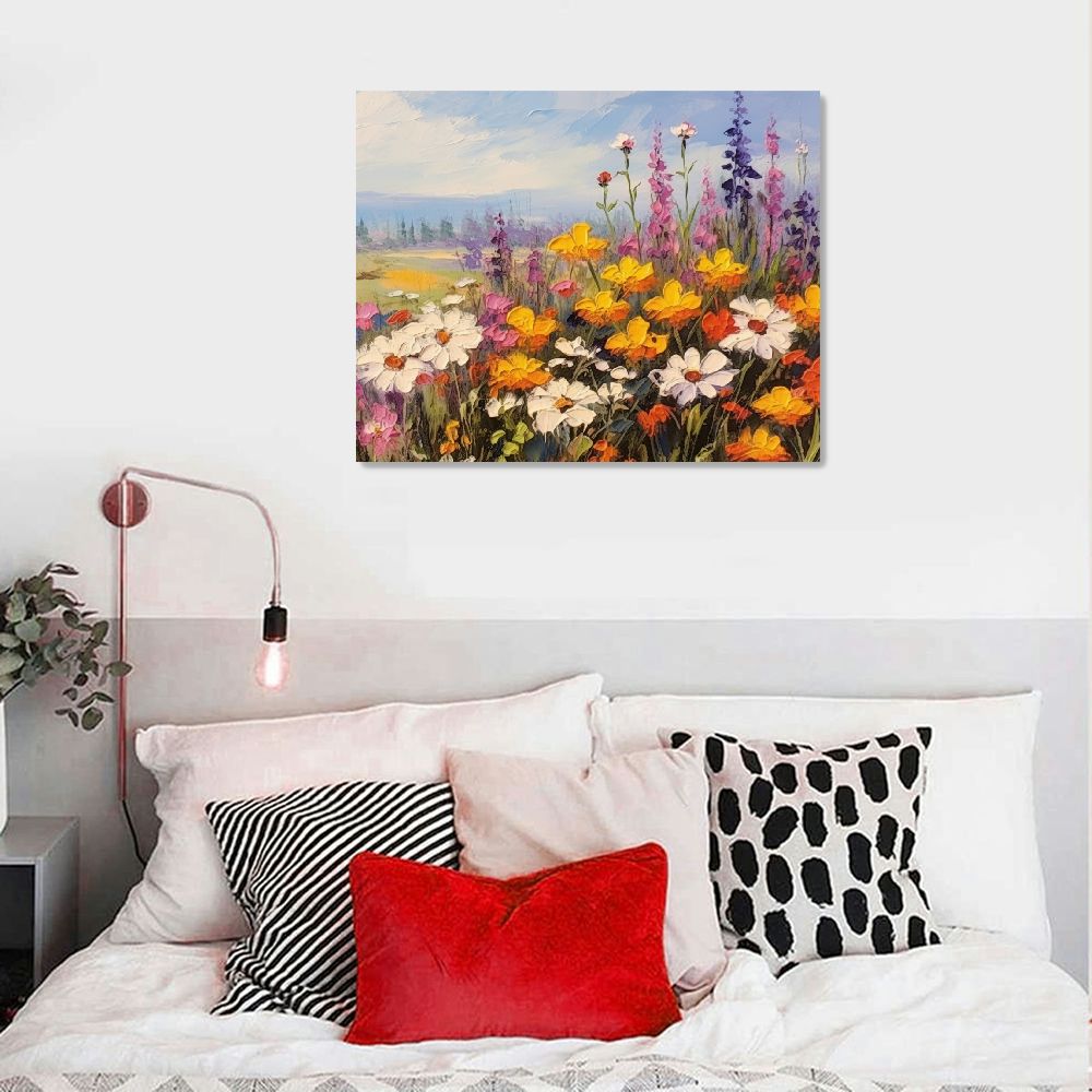 ONETECH Flowers Wall Art Canvas Daisy Colorful Textured Picture ...