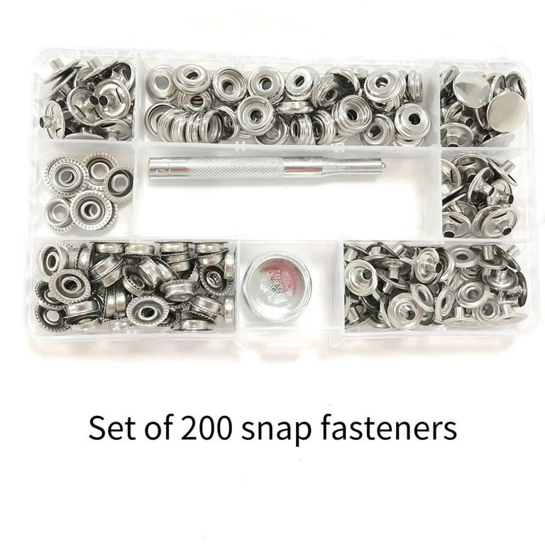 200pcs Press Stud Set Stainless Steel Sewing Press Stud Set Clothing Snaps  Button Snap Fastener Kit with Two Installation Tools for Crafts Leather  Straps Jackets Jeans 