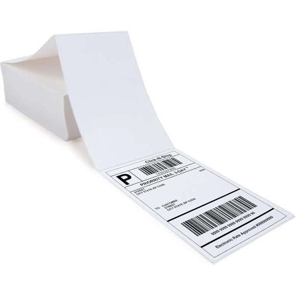 L LIKED 500 Fanfold 4" x 6" Direct Thermal Shipping Labels, with Perforated Line for Thermal Printers - Compatible with Zebra & Rollo Printer