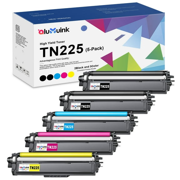 TN225 High Yield Black 3,000 Pages and Cyan Magenta Yellow Print 2,600 Pages Toner Cartridge Replacement for Brother TN225 Toner HL-3150CW  MFC-9130CW  5 Pack
