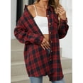 thumbnail image 4 of TEMOFON Button Down Shirts for Women Flannel Plaid Long Sleeve Tunic Tops Lapel Collared Loose Shirts for Women with Pocket Size XL, 4 of 5
