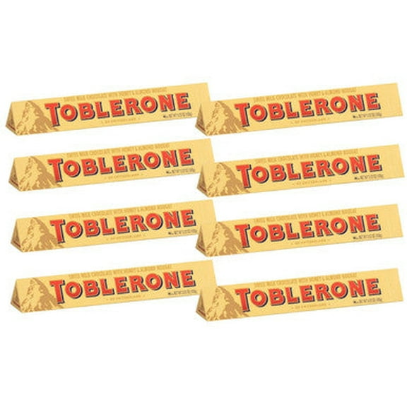 Toblerone Swiss Milk Chocolate with Honey and Almond Nougat, 100 gram/3.52 Ounce (Pack of 8)