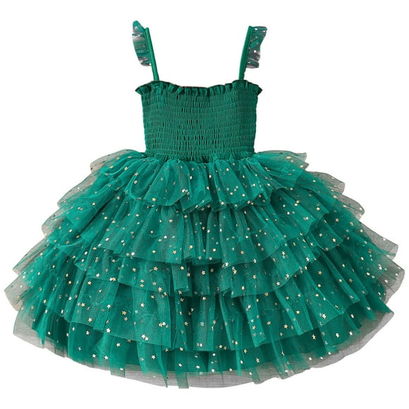 Splozh Toddler Girls Tutu Dress Toddler Baby Girl Christmas Star Dress for Girls Sleeveless Layered Tutu Dress Winter Party Dress Light Green,8-9 Years