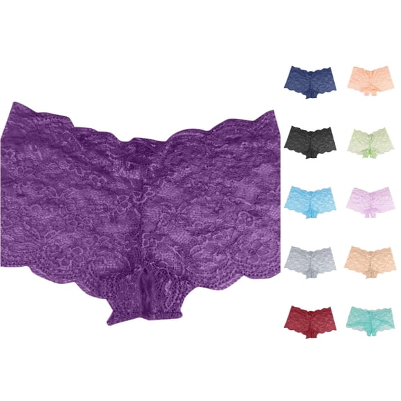 VBEWZET Womens Breathable Lace Briefs, Multi‑Color Scalloped‑Edge Plus‑Size Hollow‑Out Boyshort Underwear Purple L