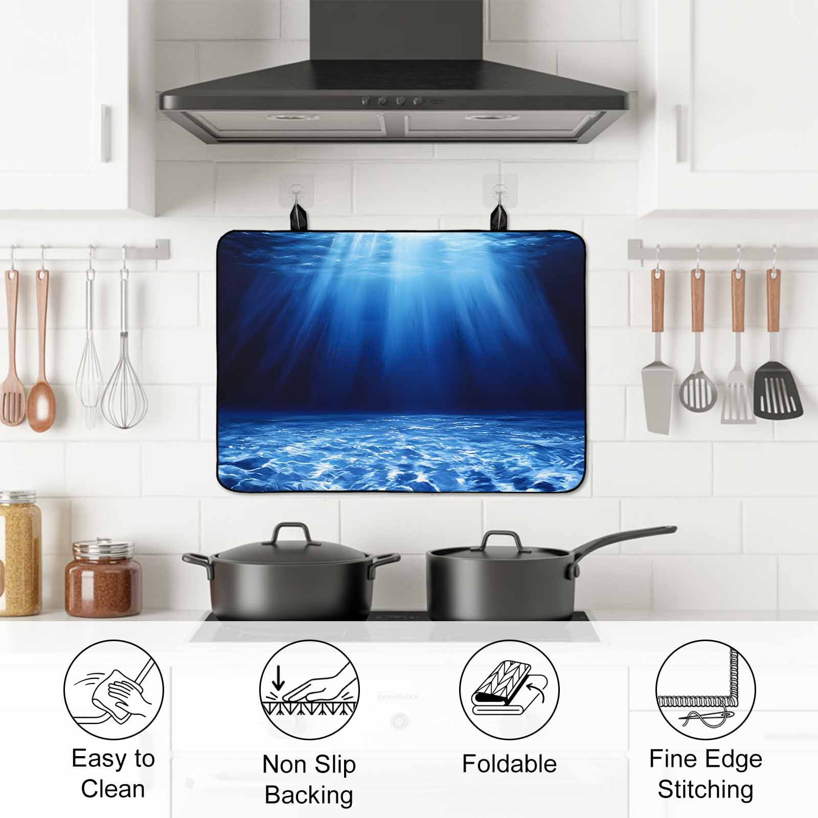 Blue Ocean Stove Top Cover for Electric Stove, Heat-proof & Non Slip Glass Top Stove Cover Protector, Underwater Water Waves Seascape Nature Sea Kitchen Flat Cooktop Rubber Mat 24x21 Inches