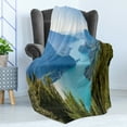 thumbnail image 4 of Lake Forest Soft Flannel Fleece Throw Blanket, Aerial View of Annecy Lake Pines Paragliding, Cozy Plush for Indoor and Outdoor Use, 50" x 70", Aqua Pale Azure Blue, by Ambesonne, 4 of 5