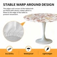 thumbnail image 2 of Elastic Fitted Round Tablecloth, Orange Botanical Waterproof Stretch Table Cover for 45"-54" Tables, Watercolor Spring Floral Summer Leaf Washable Outdoor Tablecloths for Patio, Picnic, Camping, 2 of 9