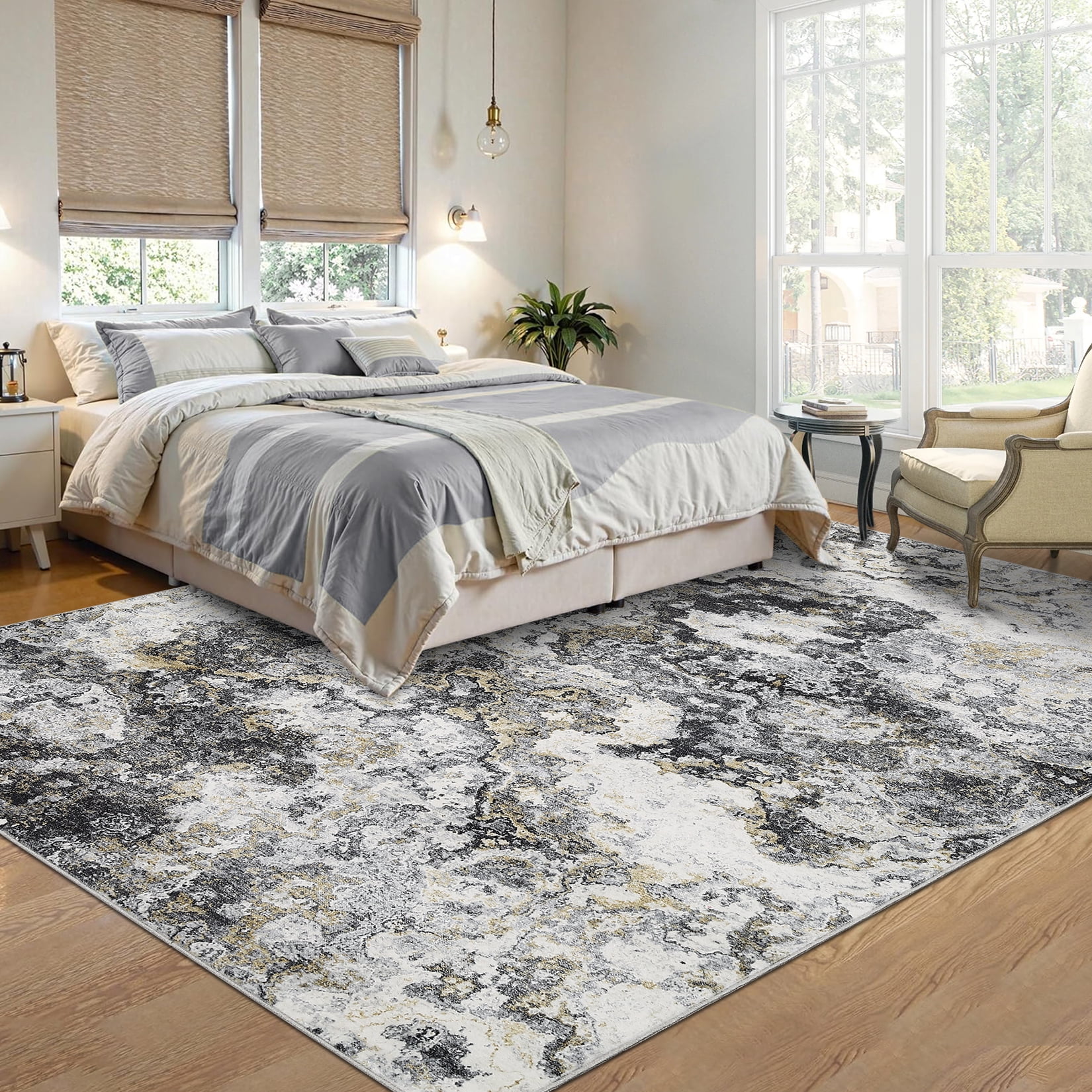 GlowSol 5'x7' Area Rugs for Living Room, Modern Abstract Rug Machine Washable Rug, Stain Resistant Carpet for Dining Room Home Office, Gray