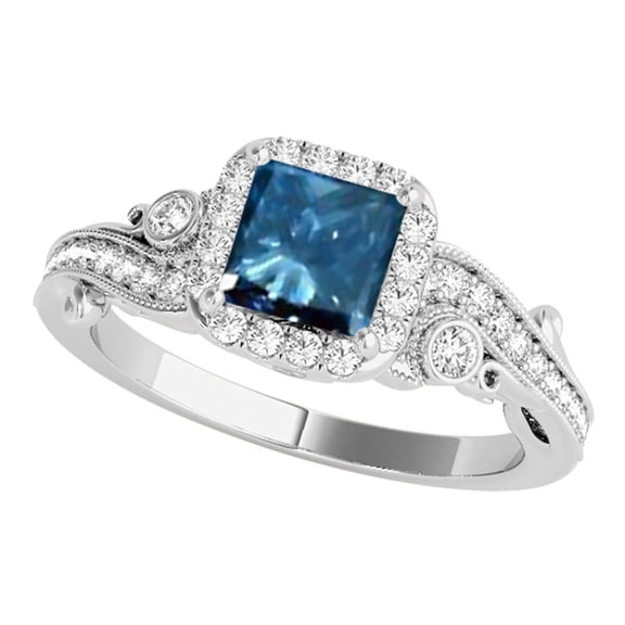 Mauli Jewels 1 Carat Princess Cut Blue Diamond Engagement Ring for Women, 14K Solid White Gold, Antique Style, Conflict-Free Jewelry