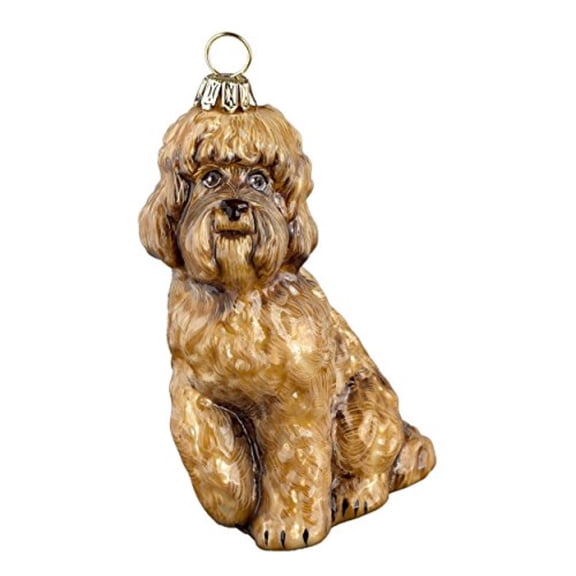 Brown Blonde Labradoodle Dog Polish Glass Christmas Ornament