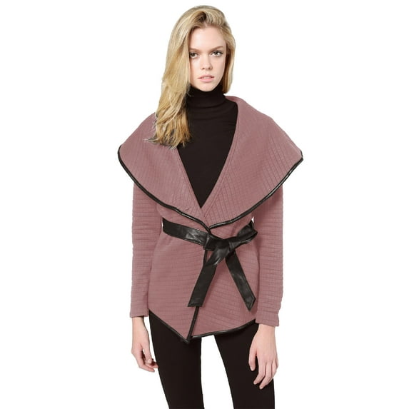 FashionOutfit Women's Casual Quilted Leather Biding Open Front Lapel Jacket