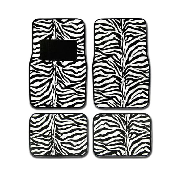 New 4PC Animal Print Black Zebra Floor Mat Set Universal For Cars Trucks SUVs