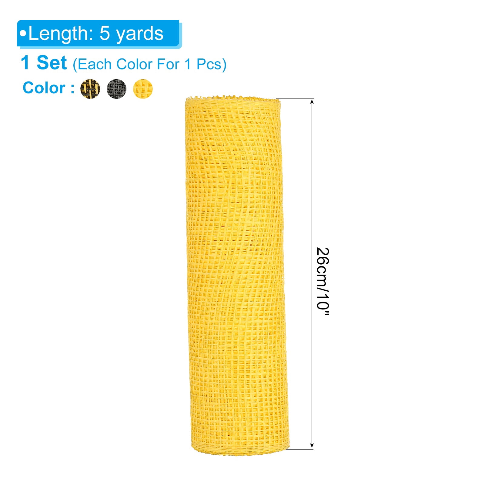 Uxcell 3 Pcs Decorative Mesh Ribbon, 10 Inch x 5 Yard Mesh Ribbon Roll Foil Metallic for Christmas Tree Wreath Decoration, Black/Yellow/Black Yellow