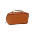 thumbnail image 2 of Gustave PU Leather Travel Makeup Bag Women Large Capacity Open Flat Cosmetic Bag Portable Zipper Skincare Organizer Bag Waterproof Toiletry Bags with Handle "Brown", 2 of 9