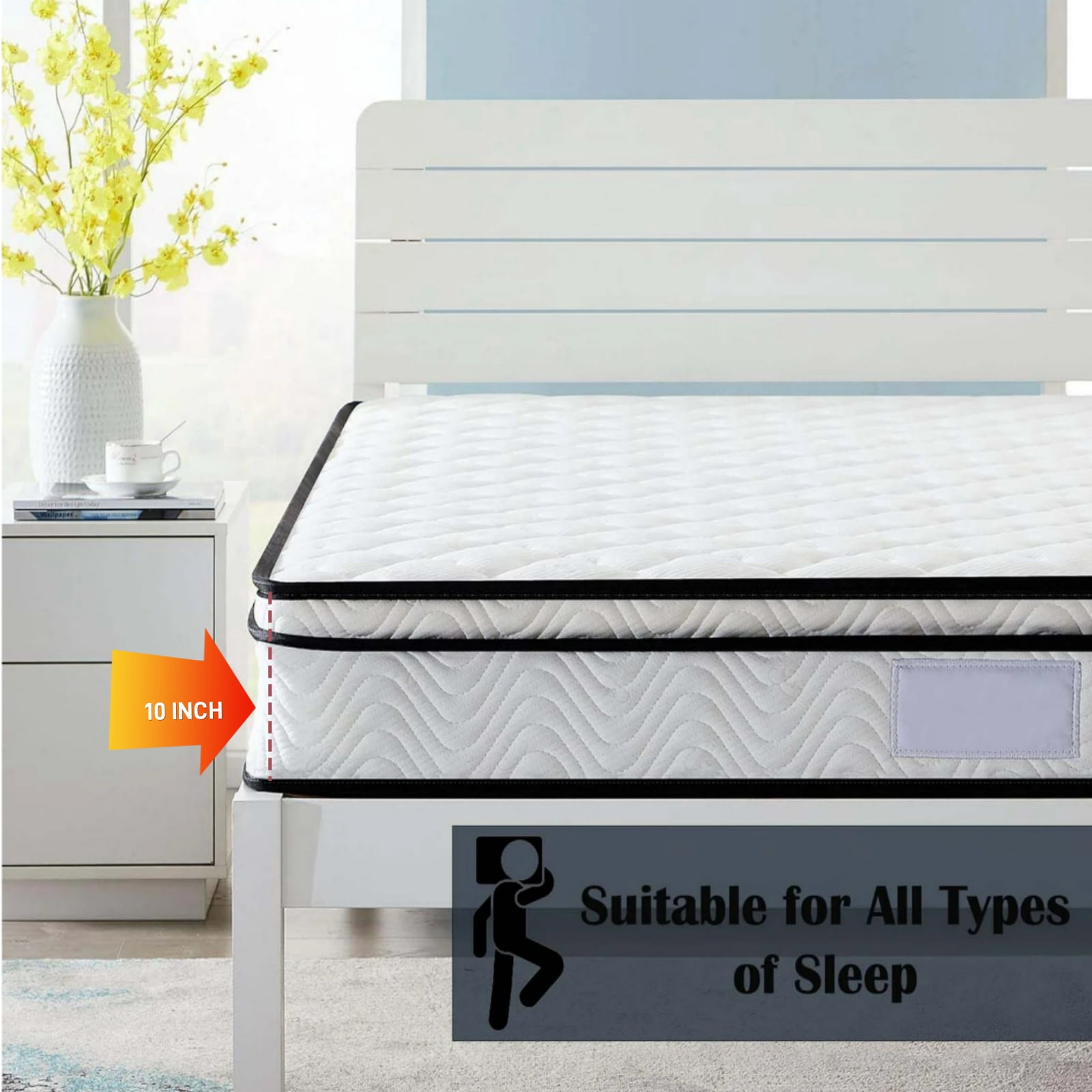 BMMB 10 inch Memory Foam Mattress, Medium-Firm Feel, Innerspring Hybrid Mattress, Twin, Adult