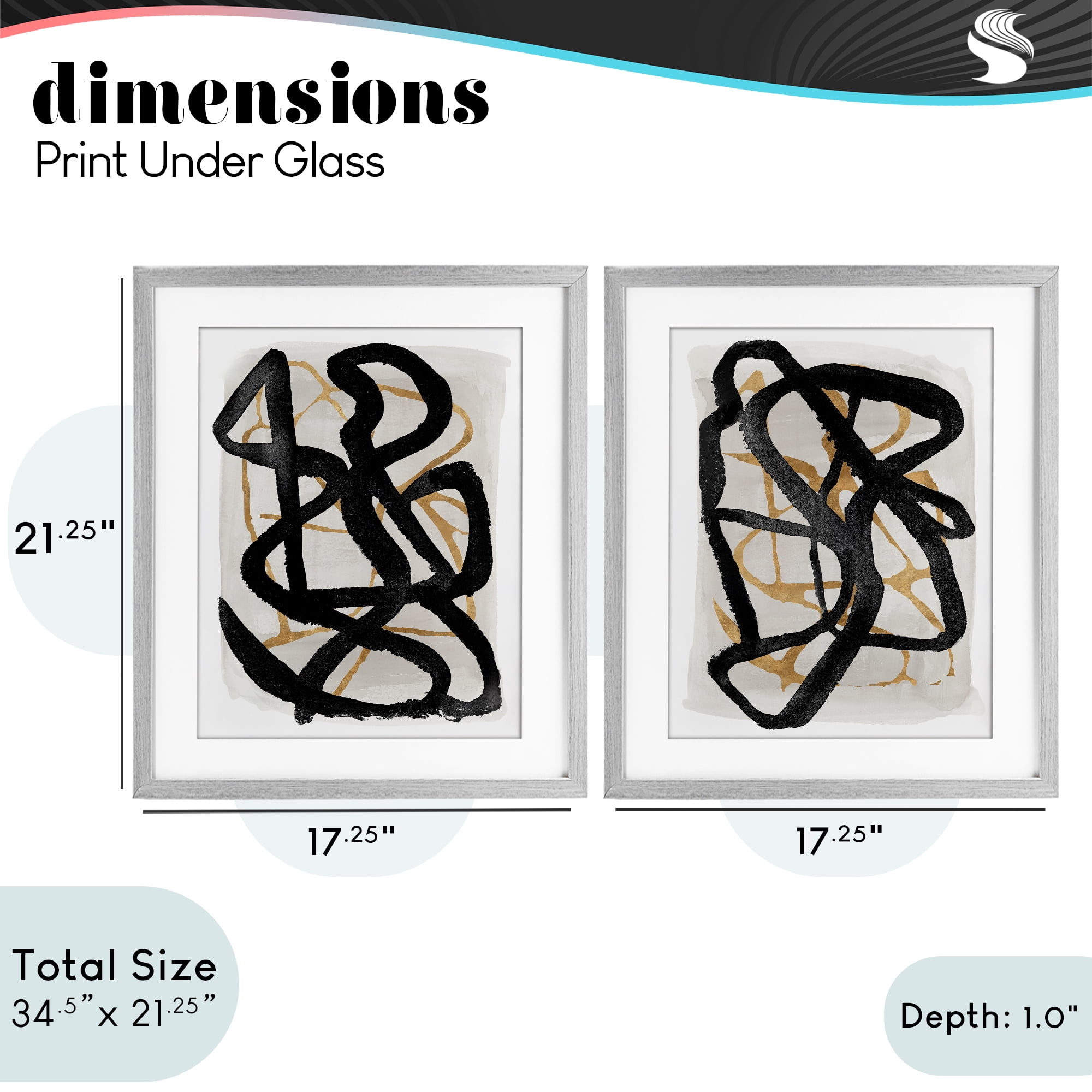 Stupell Industries Contemporary Hindsight Squiggles 2 Piece Gray Framed Print Under Glass Set, design by Lucille Price
