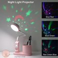 thumbnail image 2 of Lámpara de mesa recargable de 2000 mAh con proyección de estrellas y portalápices. Lámpara de noche infantil con cuello de cisne flexible y 3 niveles de protección de brillo, color rosa., 2 of 5