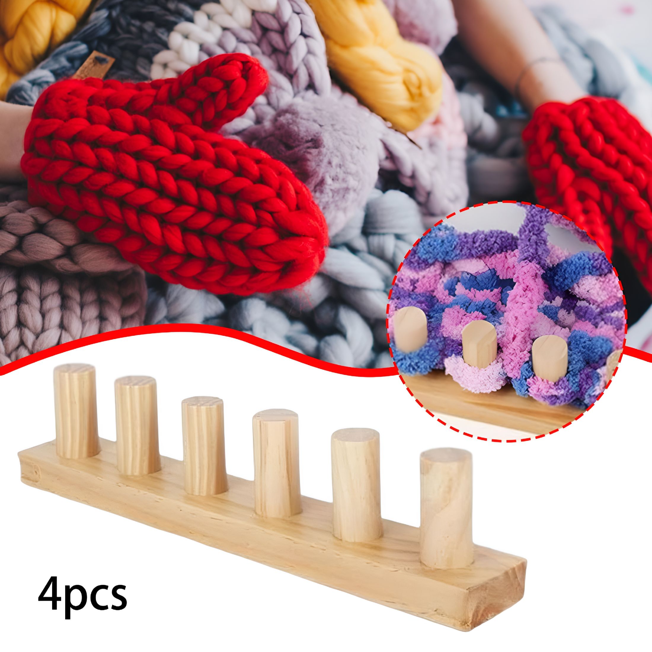 TUWAFE 2026 New Chunky Knitting Loom Gifts Beginners Yarn Craft Portable Wooden Blanket Loom 4 Piece for Home,Diy Crafts,Crafting Studio,Knitting Projects