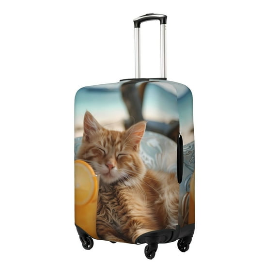 Hirioo Relaxing Cat With Orange Juice for Elasticity Suitcase Cover (No luggage Included) Durable Luggage Protector Fits 18-32 Inch Luggage-Small