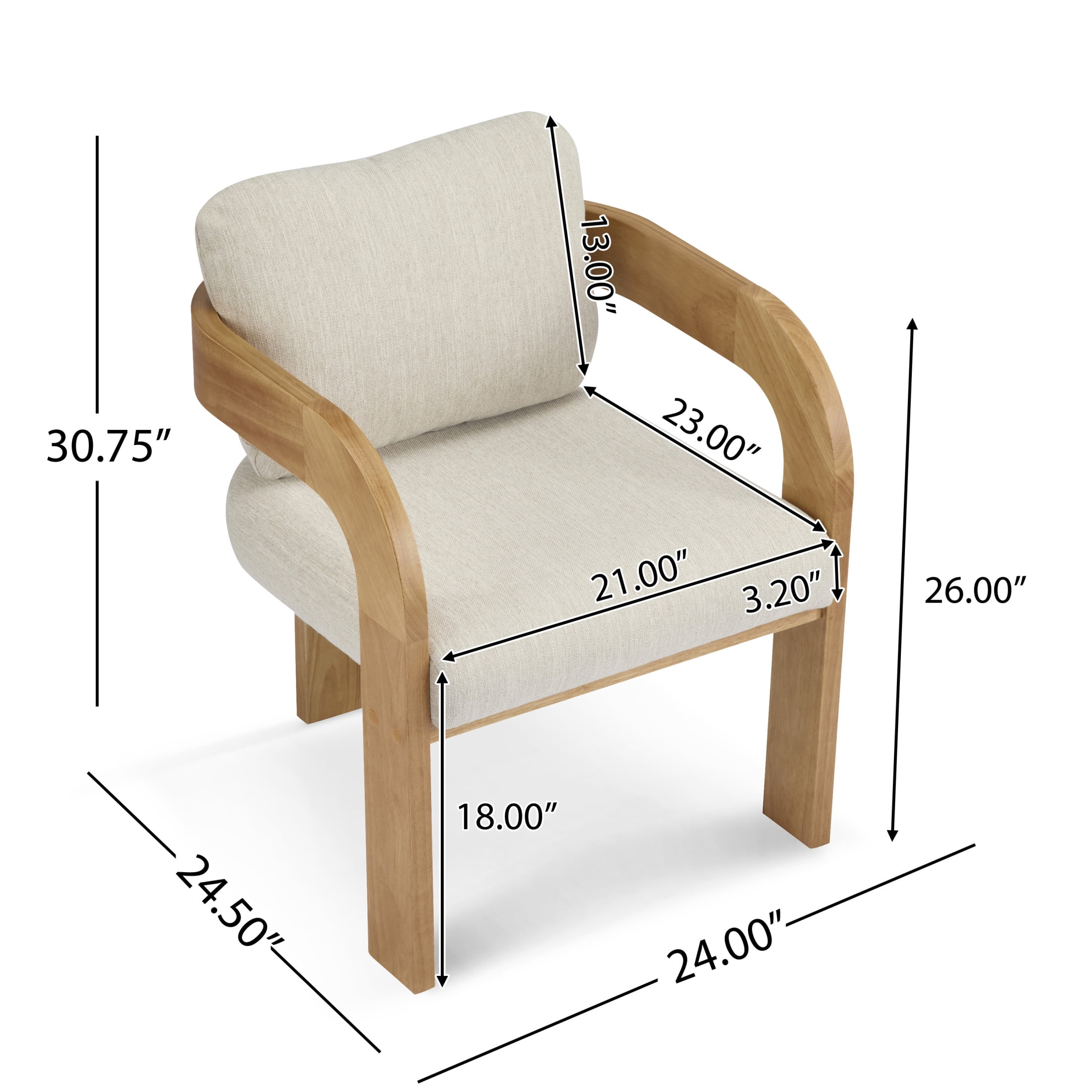 Christopher Knight Home Upholstered Dining Chairs with Curved Backrest, Natural + Beige, Set of 2