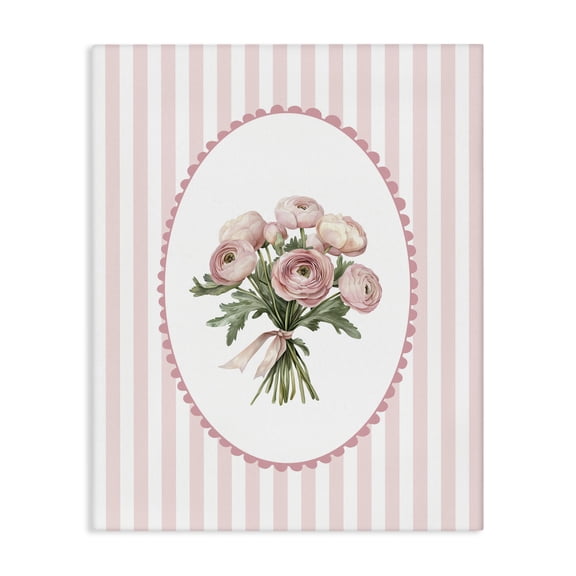 Peony Bouquet on Gentle Stripes Canvas Wall Art, design by Christine Simpson Art