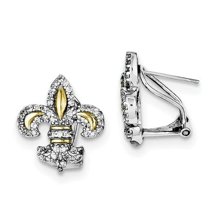 Omega Silver Jewelry Box - Roy Rose Jewelry Sterling Silver and Vermeil Fleur de Lis CZ Omega Back Earrings