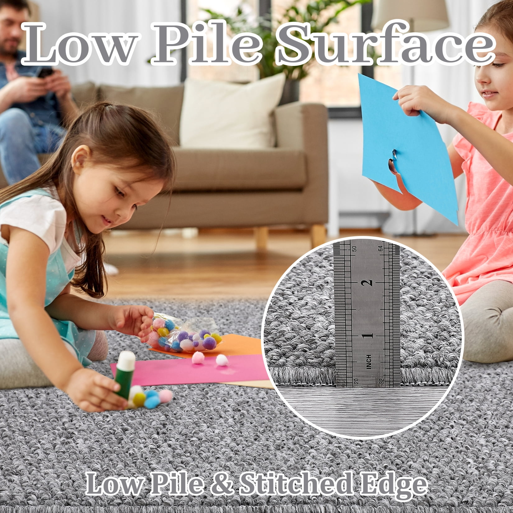 FairOnly 9'x12' Machine Washable Area Rugs for Living Room Modern Textured Ultra-Thin Soft Rugs for Family Room Nursery Neutral Grey Carpet
