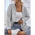 thumbnail image 6 of Women's Long Sleeve Hooded Drawstring Sweater with Zipper Autumn and Winter Cardigan Jacket Gray M, 6 of 9