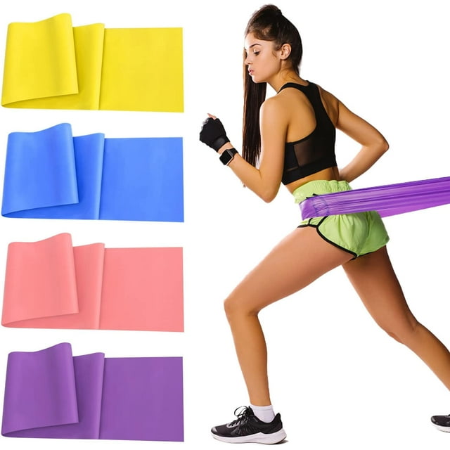 Banda elástica para ejercicios, juego de 4 - Banda elástica de resistencia para ejercicios de culturismo Bandas de ejercicios de látex natural para culturismo Estiramiento Yoga Pilates en gimnasio o e