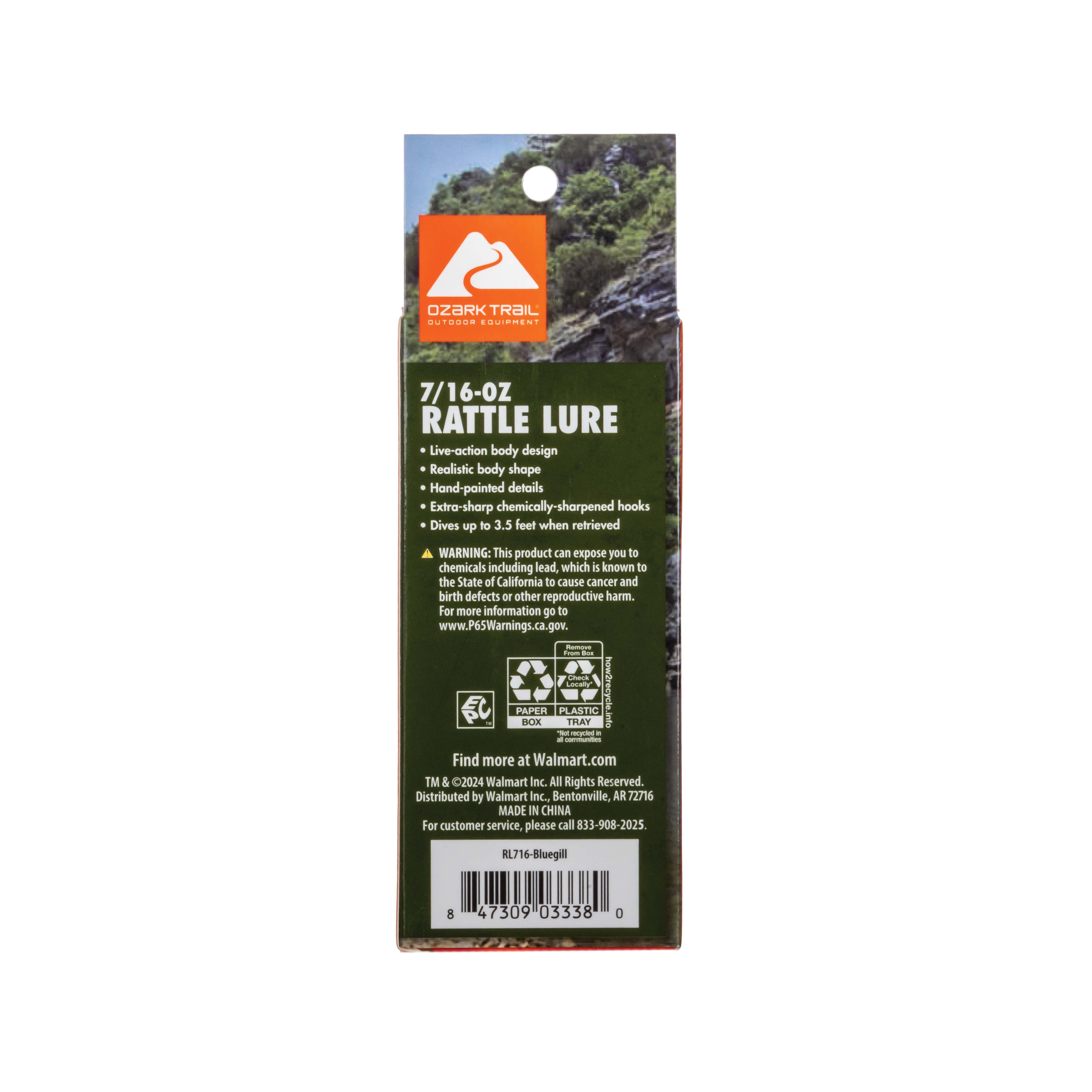 (3 pack) Ozark Trail Freshwater Rattle Fishing Lure, Bluegill, 7/16 oz