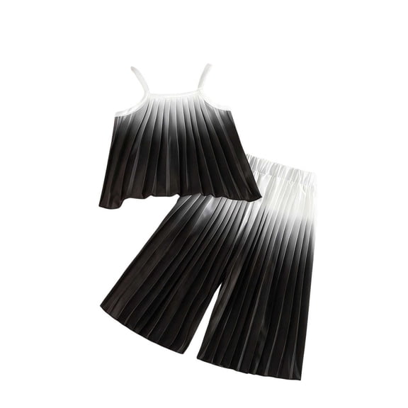 Owordtank Girl's 2 Piece Cute Outfits Outfit Pleated Spaghetti Strap Crop Top and Wide Leg Pants Sets