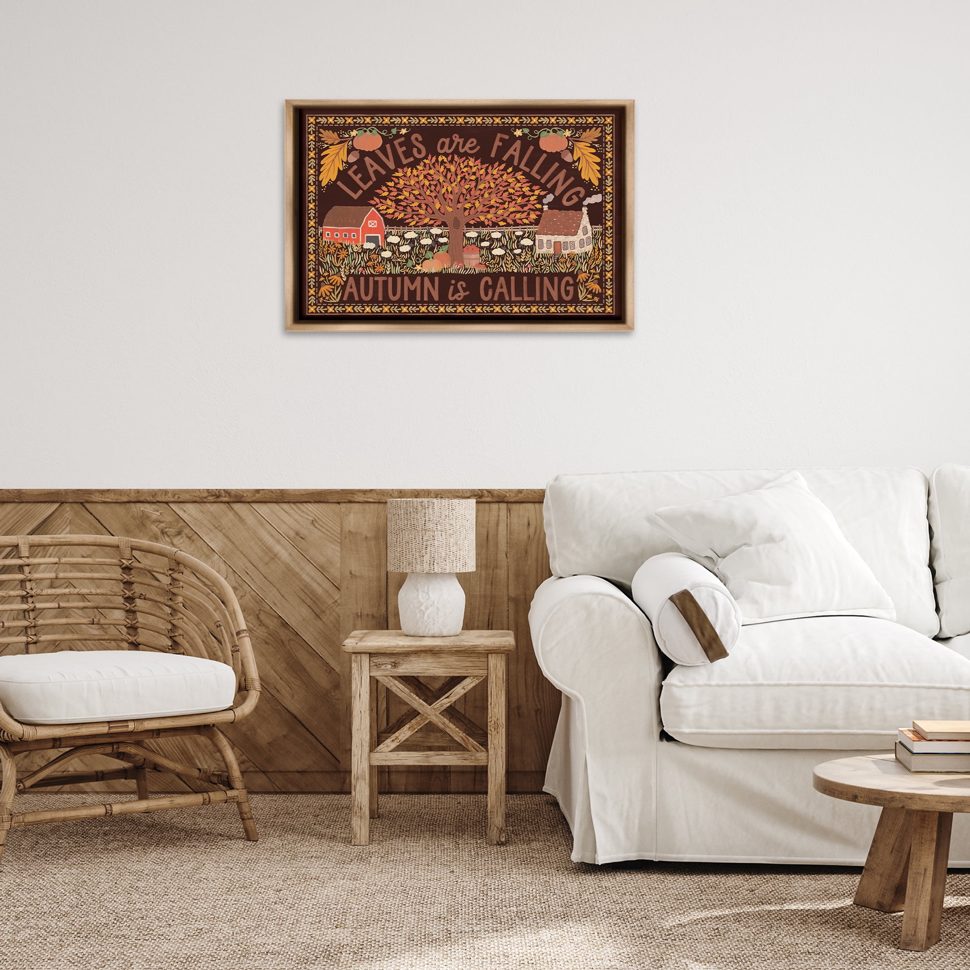 Stupell Industries Leaves Falling on Brown Landscape Painting Brown Floater Framed Canvas Art Prints Wall Art, 31 x 21