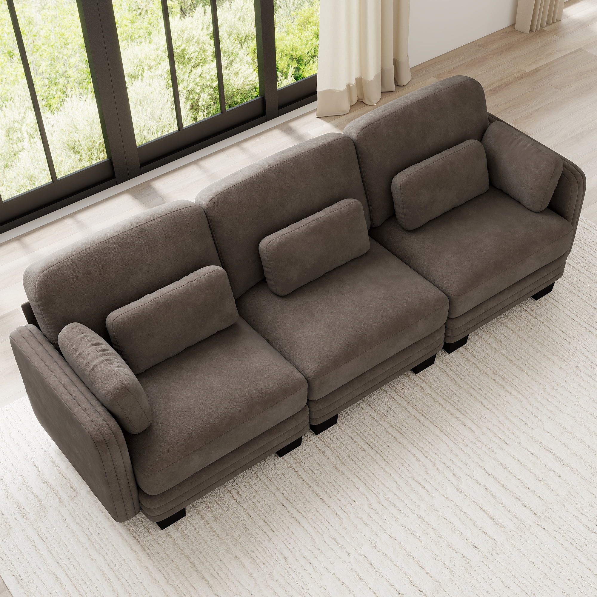 100" Modern Modular 3 Seater Sofa Couch with 5 Pillows