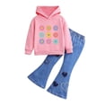 thumbnail image 6 of Cowsor Toddler Girls Heart Flower Print Hoodie Set Flare Pants Casual Comfortable Active Daily Wear Outfit For 2-7 Years Old, 6 of 7